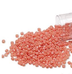 Seed beads, Delica 11/0, duracoat opaque grapefruit, 7,5 gram. DB2114V
